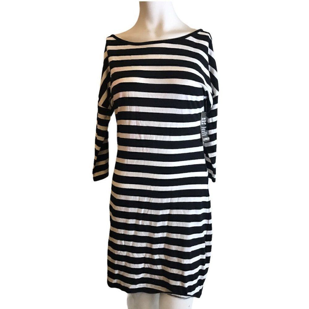 Express Small Black White Striped Body Con Dress
